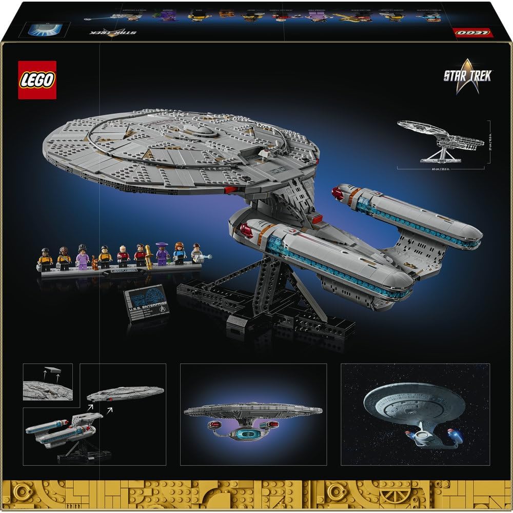 LEGO 10356 Icons U.S.S. Enterprise NCC-1701-D Starship Model – Collectible Display Set with Minifigures | Advanced Building Set for Adults