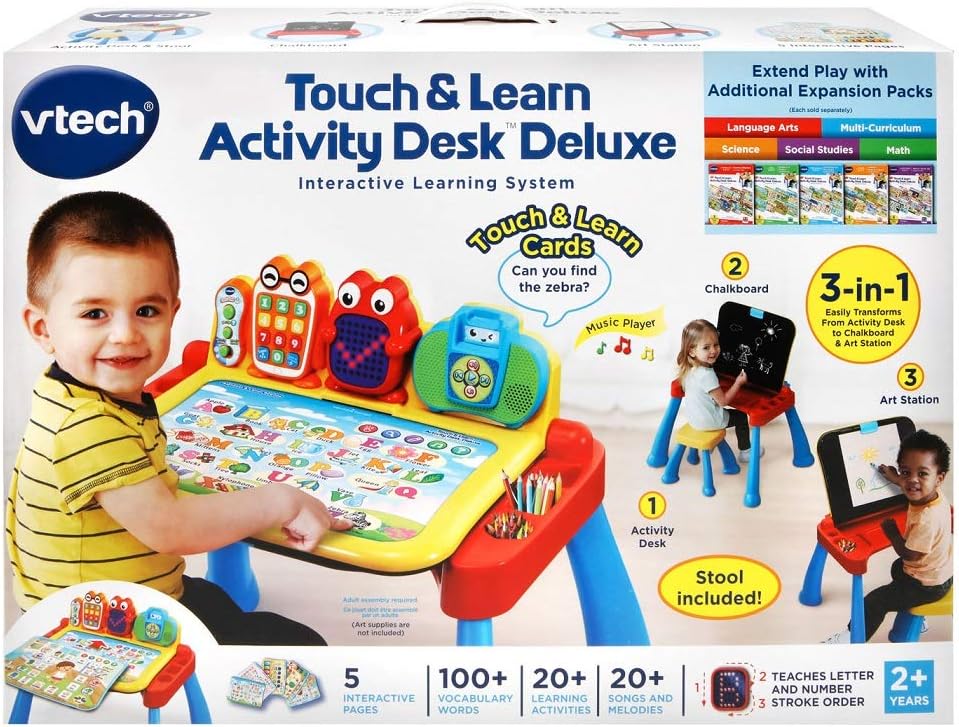 VTech Touch & Learn Activity Desk Deluxe Interactive Educational Learning Table with Stool | Preschool Learning Center for Toddlers