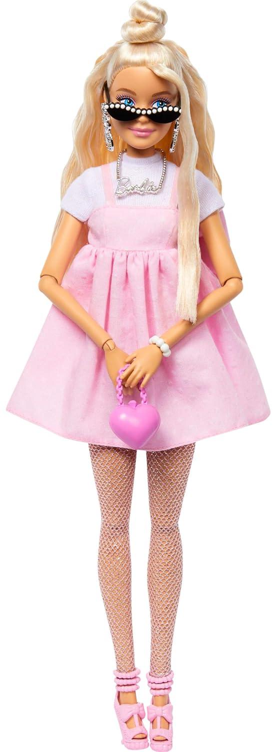 Barbie Deluxe Style Doll #3 in Barbiecore Outfit, Blond Hair in Top Knot, Pink Pastel Dress with Oversized Bow and Accessories Like Mesh Tights - Jaiman Toys