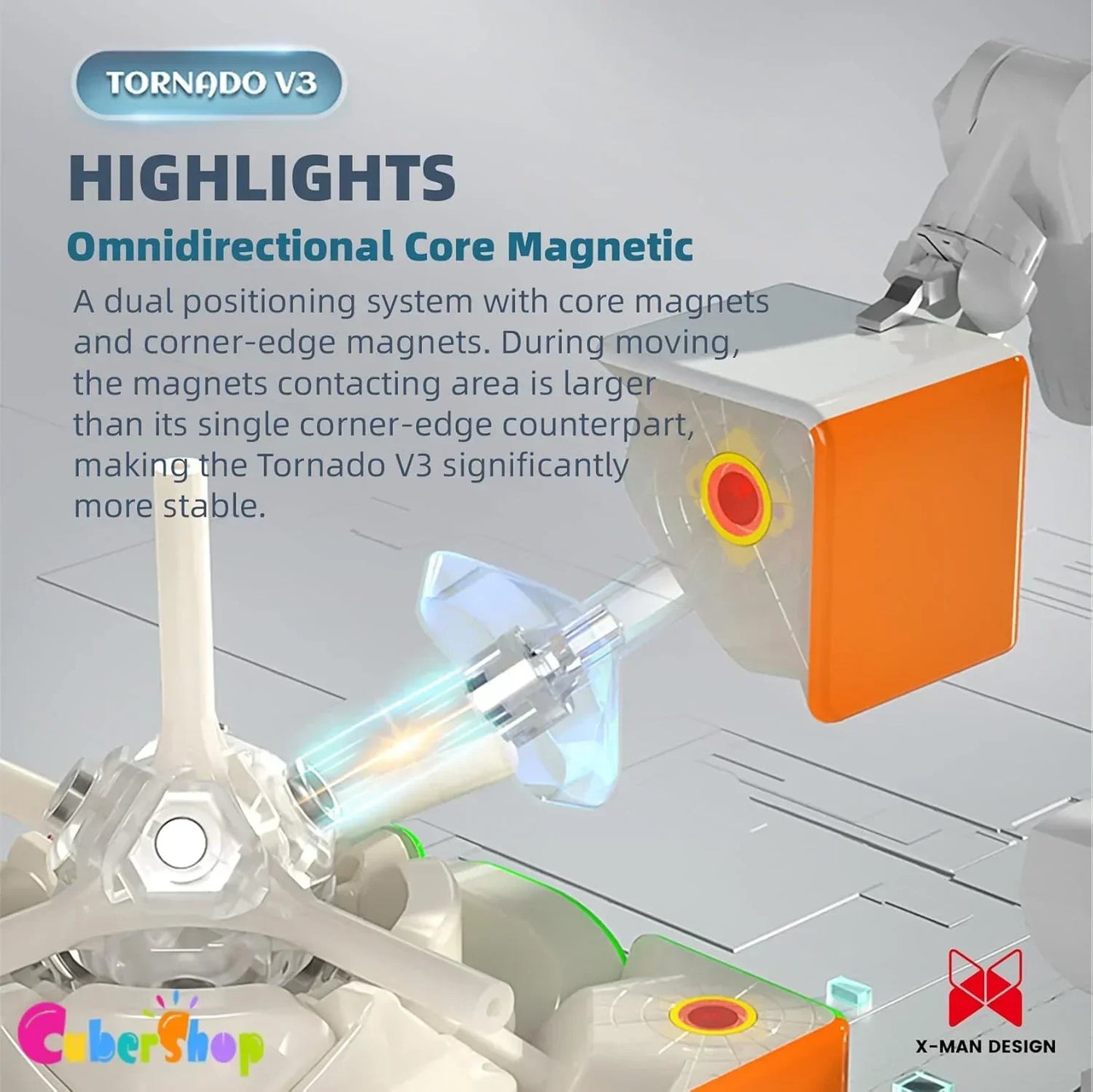 QY X Man Tornado V3 M UV Coated (Pioneer with MagLev), 2023 New 3x3 Magnetic Speed Cube, QY Tornado V3 Pioneer UV, 3x3x3 Smooth and Fast Speed.