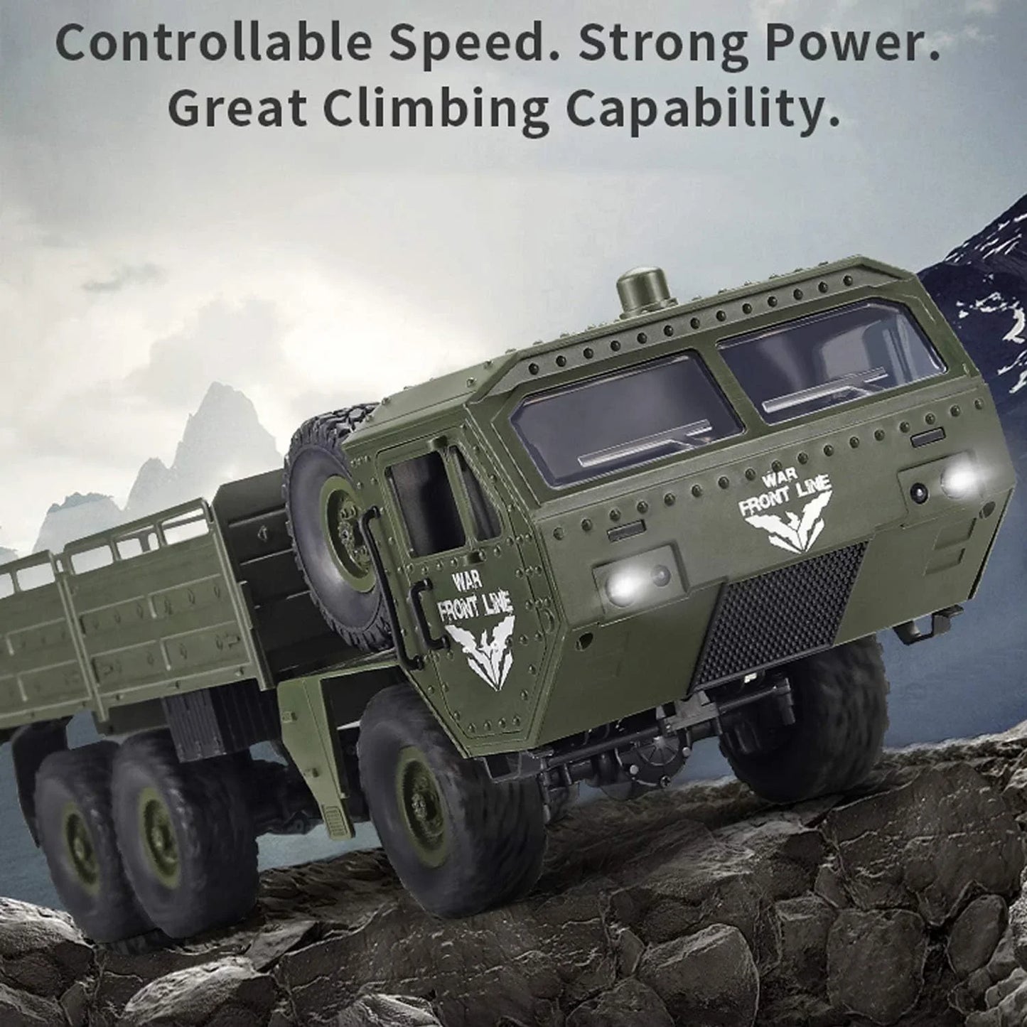 Military Transporter RC Truck 6WD | 2.4G Off-Road Army Cargo Vehicle with LED Lights (RTR)