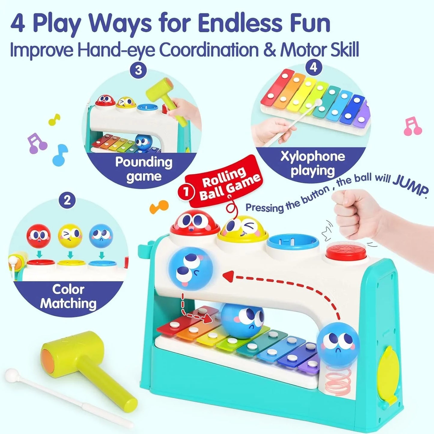 "HOLA Xylophone & Pounding Toy Set: Interactive Musical Fun with Balls & Hammer – Perfect 1st Birthday Gift for Boys & Girls Aged 12 Months+" - Jaiman Toys