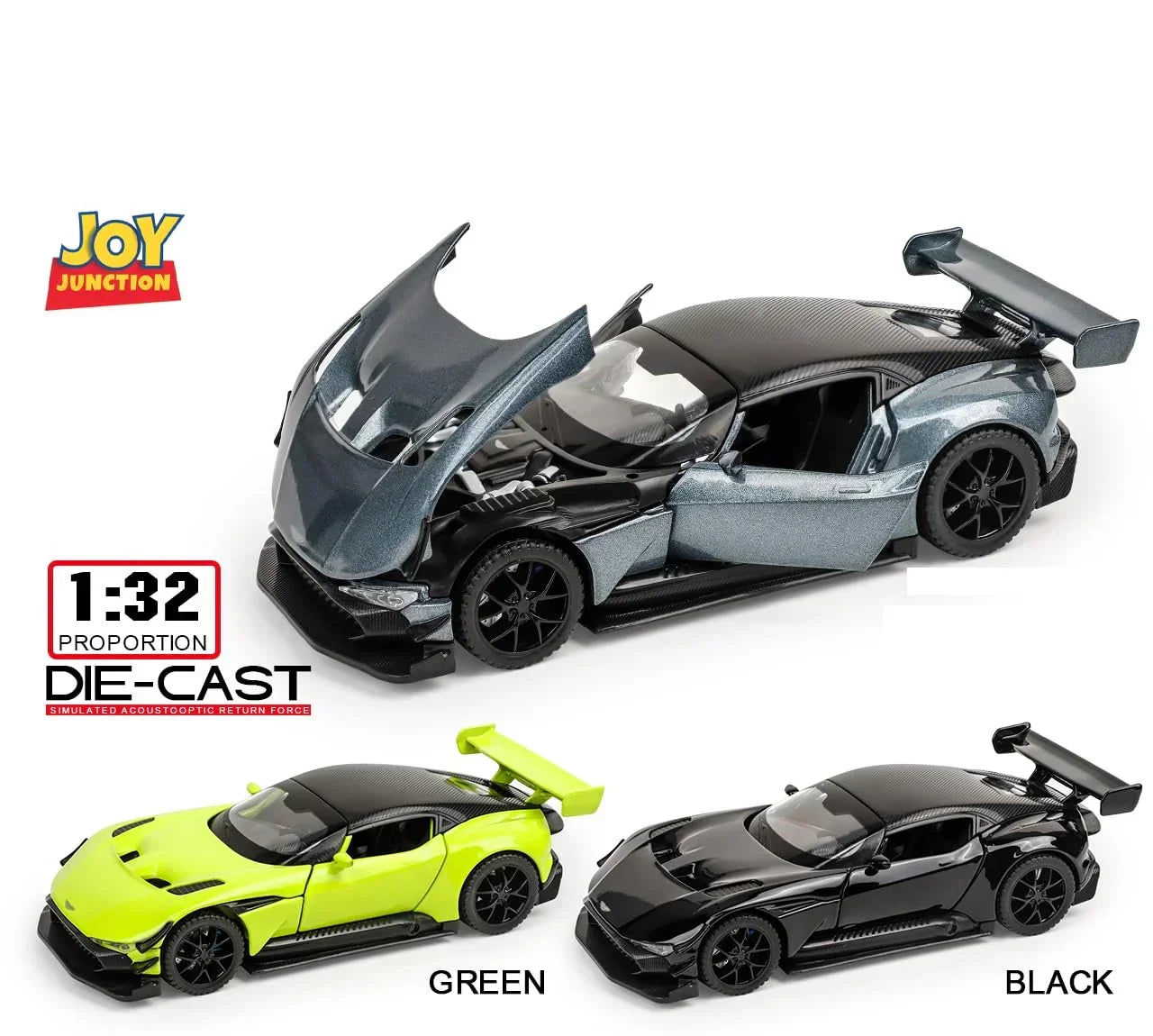 JOY JUNCTION Aston Martin Vulcan 1:32 Scale Alloy Metal Pullback Die-Cast Car β Lights, Engine Sound & Openable Doors - Jaiman Toys