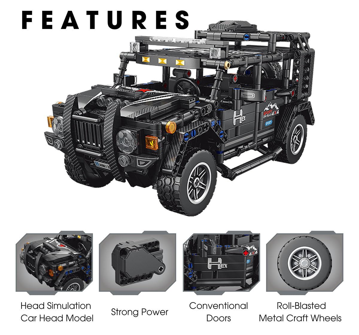 ThinkerPlace 1:14 DIY Blocks Pull-Back Jeep | Buildable STEM Construction Off-Road Toy Car for Kids 8+