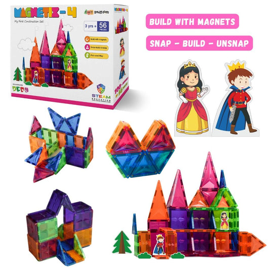 Zephyr Learning Steps Magnetix-4 Magnetic Tiles Building Set – 56 Pieces, Ages 3+