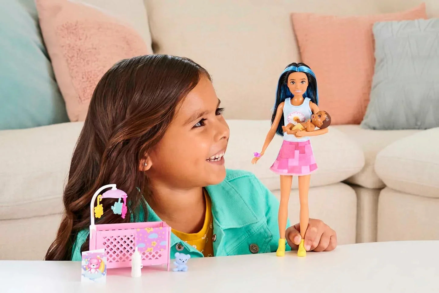 Barbie Doll and Accessories, Crib Playset with Latina Friend Doll, Baby Doll with Sleepy Eyes, Furniture and Themed Accessories, Babysitters Inc.™ - Jaiman Toys