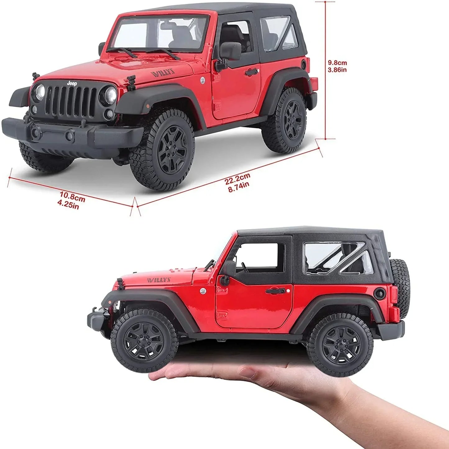 Maisto 1:18 Scale Jeep Wrangler Willys Hard Top 2014 (Red) Off-Road Vehicle Model: - Jaiman Toys