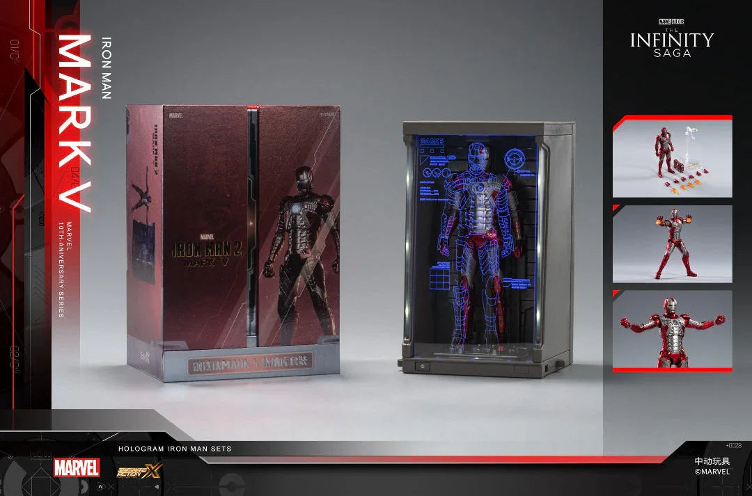 ZD Toys Marvel 1:10 Scale Iron Man Mark V – Hall of Armor Set (Set of 7) | Light-Up Action Figures