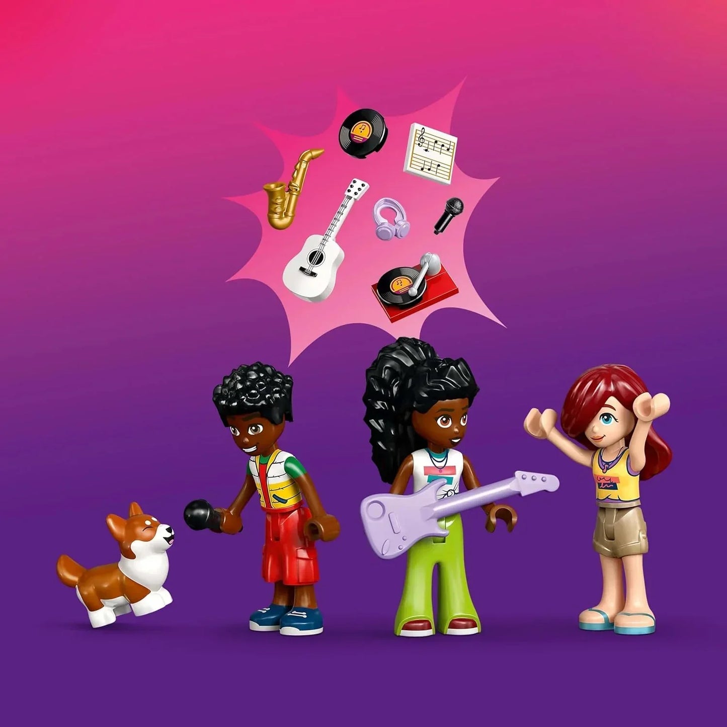 LEGO Friends 42653 Music Shop & Apartment Toy with 3 Mini Dolls, a Pet Corgi Animal Figure & Musical Instruments incl. a Piano, Drum Kit, Guitars & Accessories - Gift for 7+ Year Old Girls