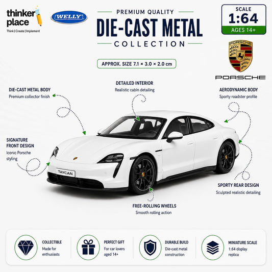 Welly 1:64 Porsche Taycan Turbo S Cream White Die-Cast Metal Model Car