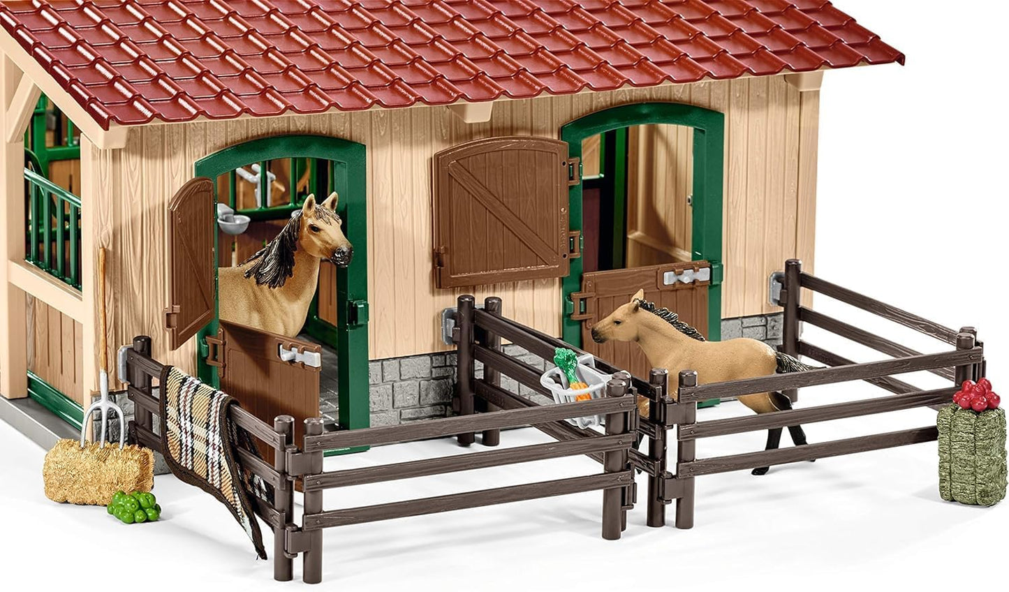Schleich Farm World - 43PC Stable Playset with Horse Figurines - Kids 3+ | 42195 | Farm Animal Figurine, Realistic Animal Toys, Barn Toy for Kids 3+, Montessori