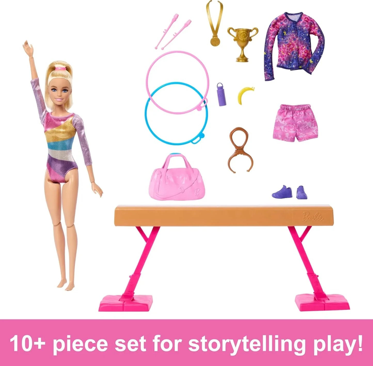 Barbie Gymnastics Doll & Accessories, Playset with Blonde Fashion Doll, C-Clip for Flipping Action, Balance Beam, Warm-Up Suit & More - Jaiman Toys