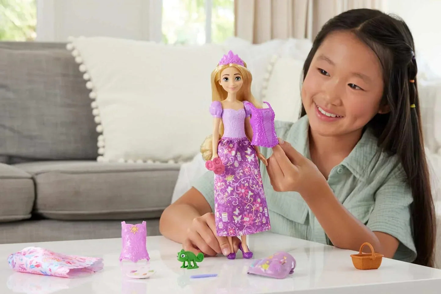 Disney Princess 2-in-1 Stories Rapunzel Fashion Doll with 2 Snap-On Bodices, 2 Skirts & 9 Accessories - Jaiman Toys