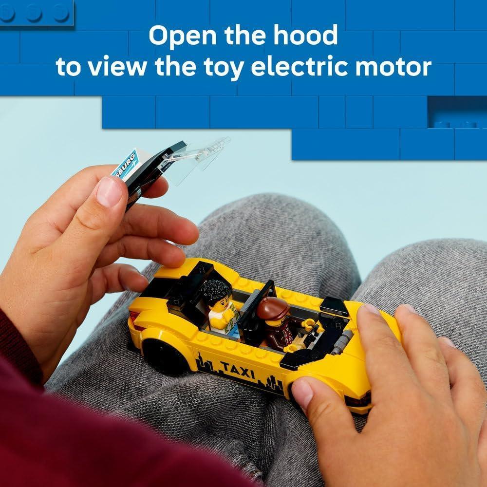 LEGO City 60487 Yellow Taxi Cab Toy - EV Car Model Kit w/ 2 Minifigures & Removable Roof - Fine Motor Skills Set - Small Birthday Gift Idea for 5+ Year Old Boys