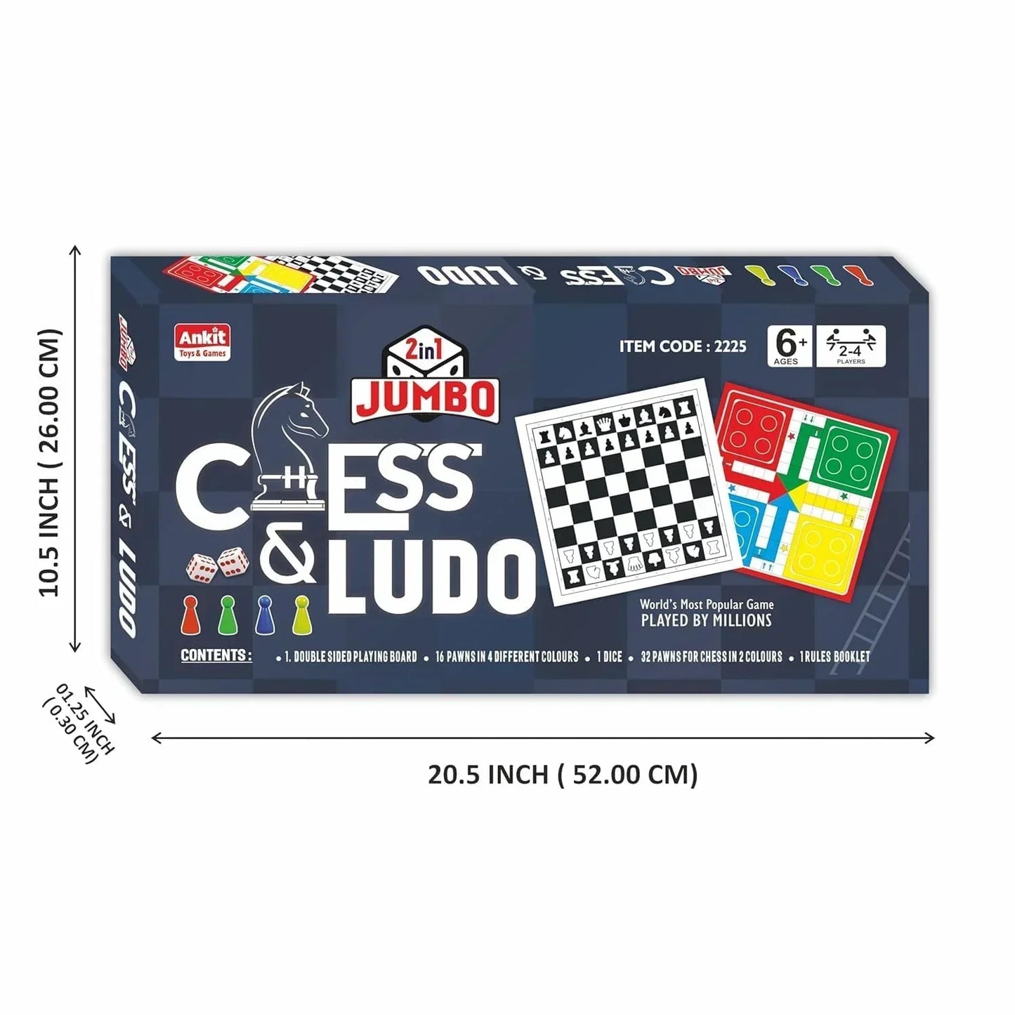 Ankit Toys 2-in-1 Chess & Ludo Jumbo Game Set β Foldable Double-Sided Board with Colourful Pawns for Kids & Adults