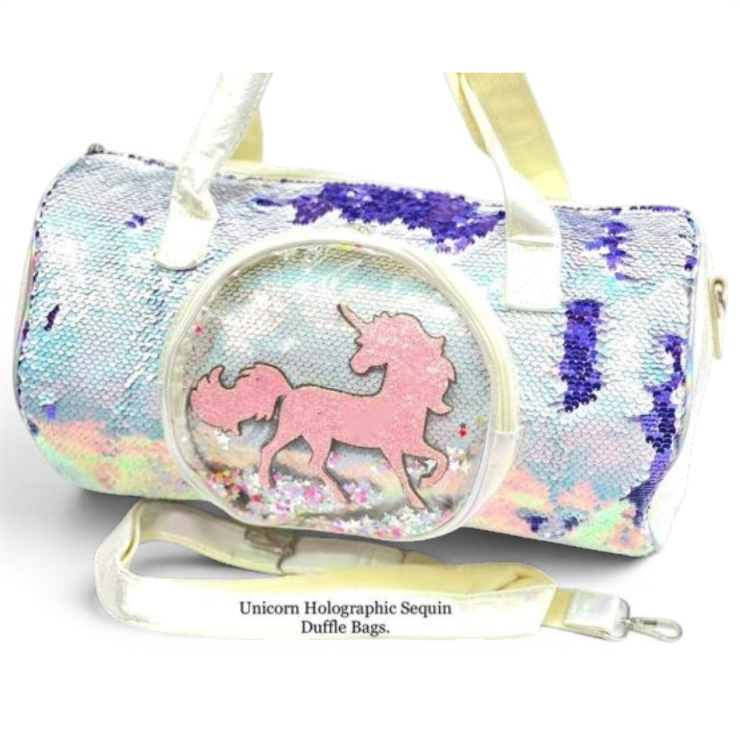 Unicorn Holographic Sequin Girls Duffle Bag – Kids Travel & Sports Bag