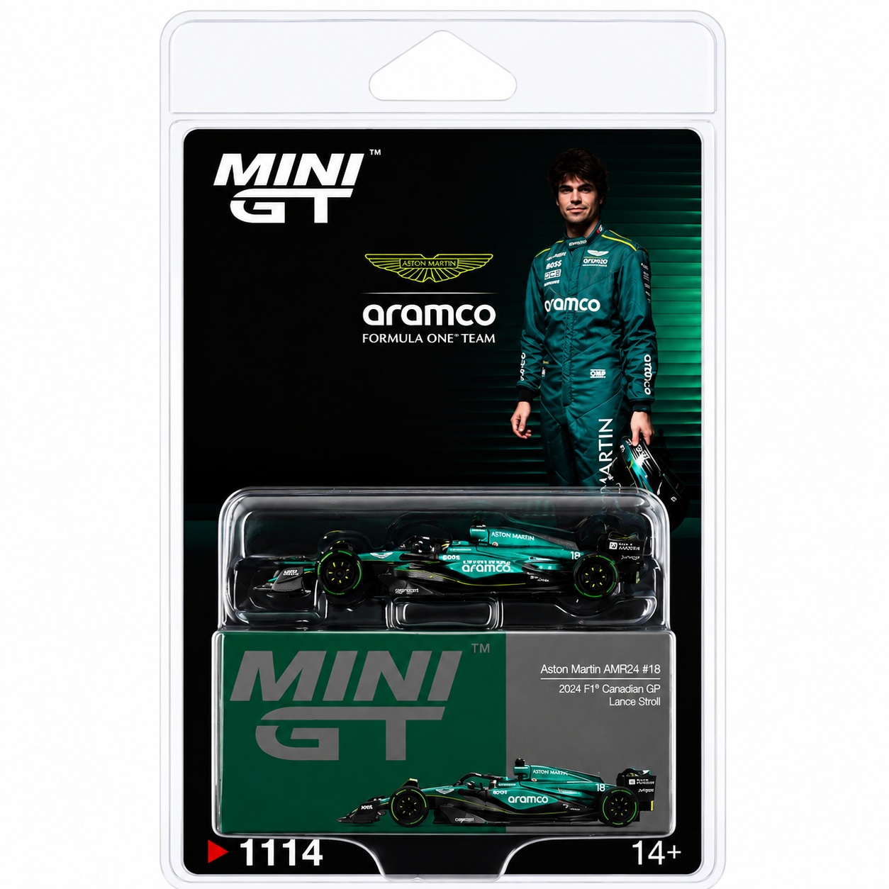 MINI GT 1:64 (Blister Pack) Aston Martin AMR24 #18 Lance Stroll 2024 Canadian GP Formula One Die-Cast Model Car #1114