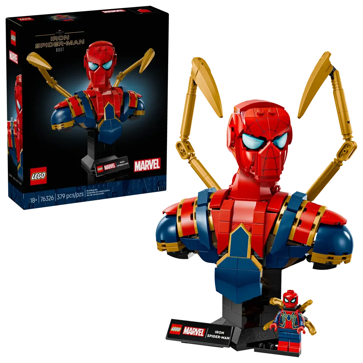 LEGO Marvel 76326 Iron SpiderMan Bust 379Piece Display Model with Posable Arms & Rotatable Head (Ages 18+) - Jaiman Toys