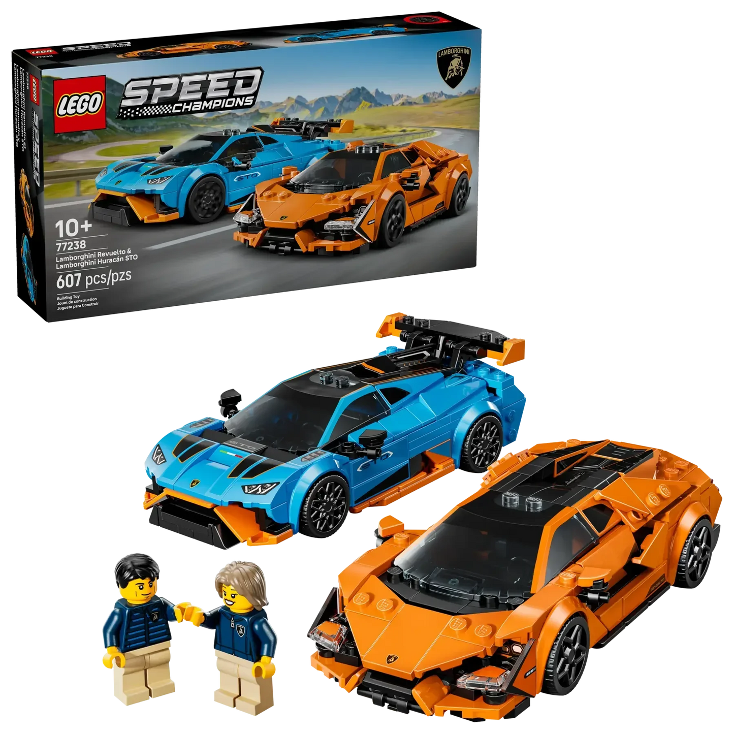LEGO 77238 Speed Champions Lamborghini Revuelto & Huracán STO 2 Car Set with 2 Minifigures (Ages 9+, 607 Pieces) - Jaiman Toys