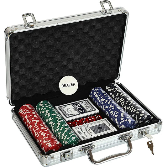 200-Piece Poker Game Set in Aluminium Carrying Case | 11.5g Poker Chips, 2 Decks of Playing Cards & 5 Dice | Casino-Style Family Game Set