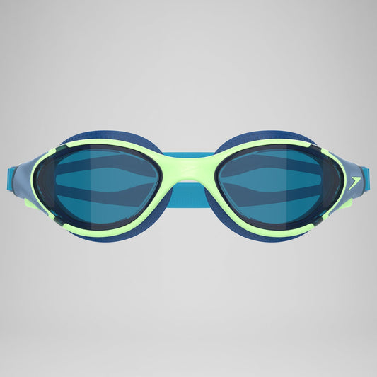 Speedo Biofuse 2.0 Unisex Adult Mirrored Swimming Goggles with Anti-Fog, UV Protection and Push-Button Adjustment – Green & Blue