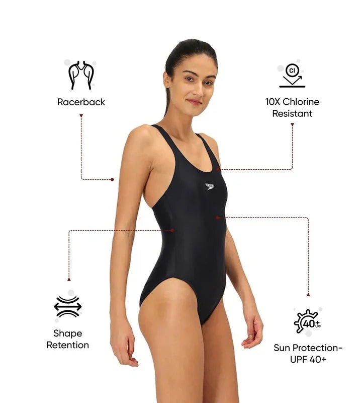 Speedo Women's Endurance 10 Lycra Racerback One-Piece Swimsuit – Black | Chlorine Resistant & UPF 40+ Sun Protection