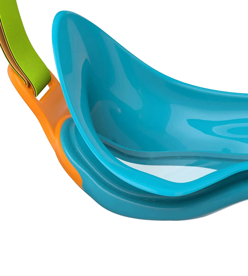 Speedo Biofuse Unisex Kids Infant Swim Mask with Anti-Fog Clear Lens, 100% UV Protection and Easy-Adjust Strap, Ages 2–6 – Blue, Green & Orange