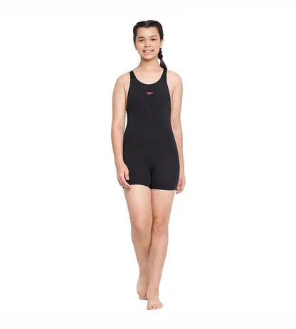 Speedo Girl's Endurance+ Essential Legsuit Swimwear – Black & Raspberry Fill, Size 24 | Chlorine Resistant, Durable & Comfortable - Jaiman Toys