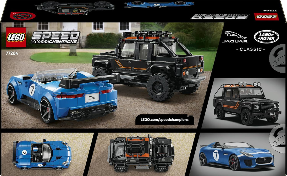 LEGO 77264 Speed Champions Jaguar Project 7 & Land Rover Defender – 2-Car Set with 2 Driver Minifigures, Ages 10+