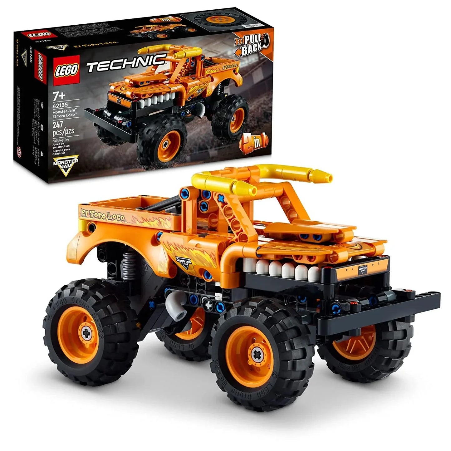 LEGO Technic Monster Jam El Toro Loco 42135 Model Building Kit; A 2-in-1 Pull-Back Toy for Kids Who Love Monster Trucks; Makes A Great Birthday Gift for Monster Truck Fans; for Ages 7+ (247 Pieces) - Jaiman Toys
