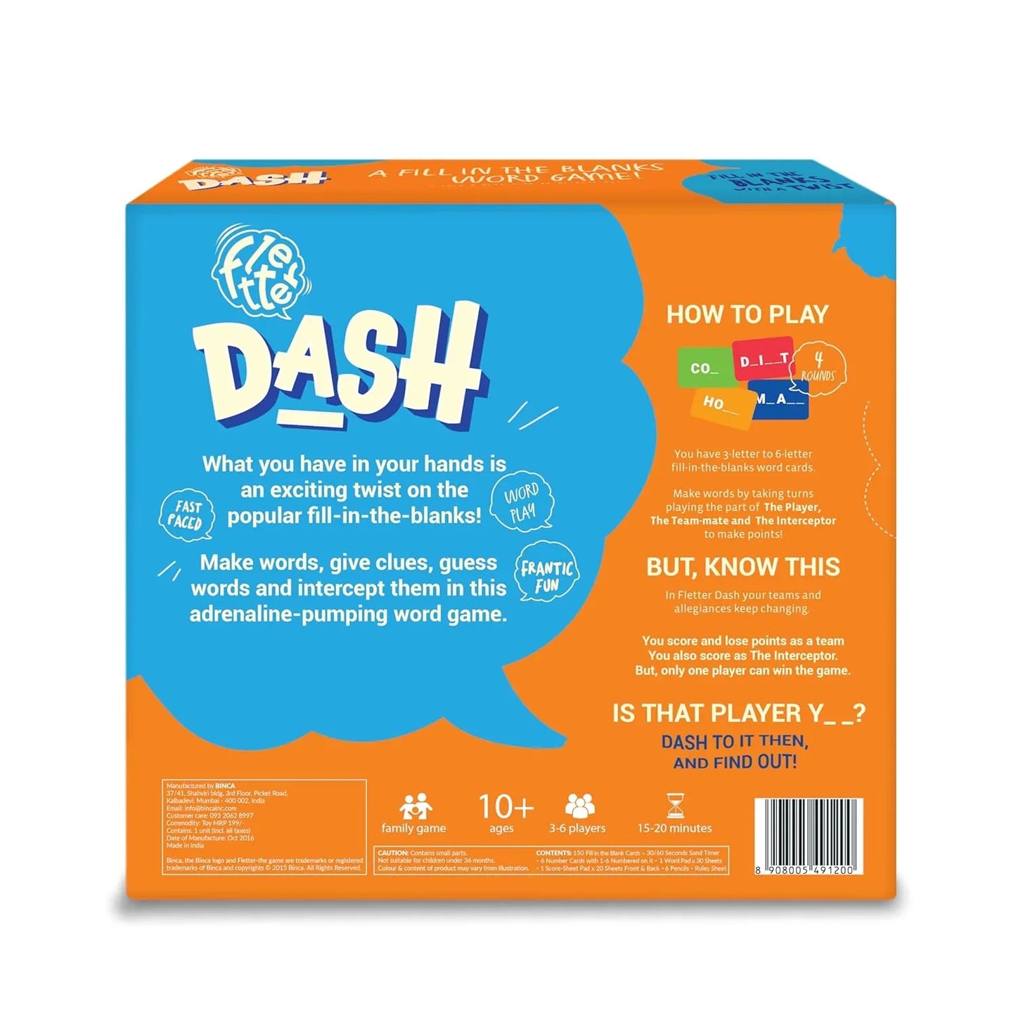 Binca Fletter Dash – Scrabble Inspired Fill in the Blanks Word Board Game (3–6 Players, 10+) - Jaiman Toys