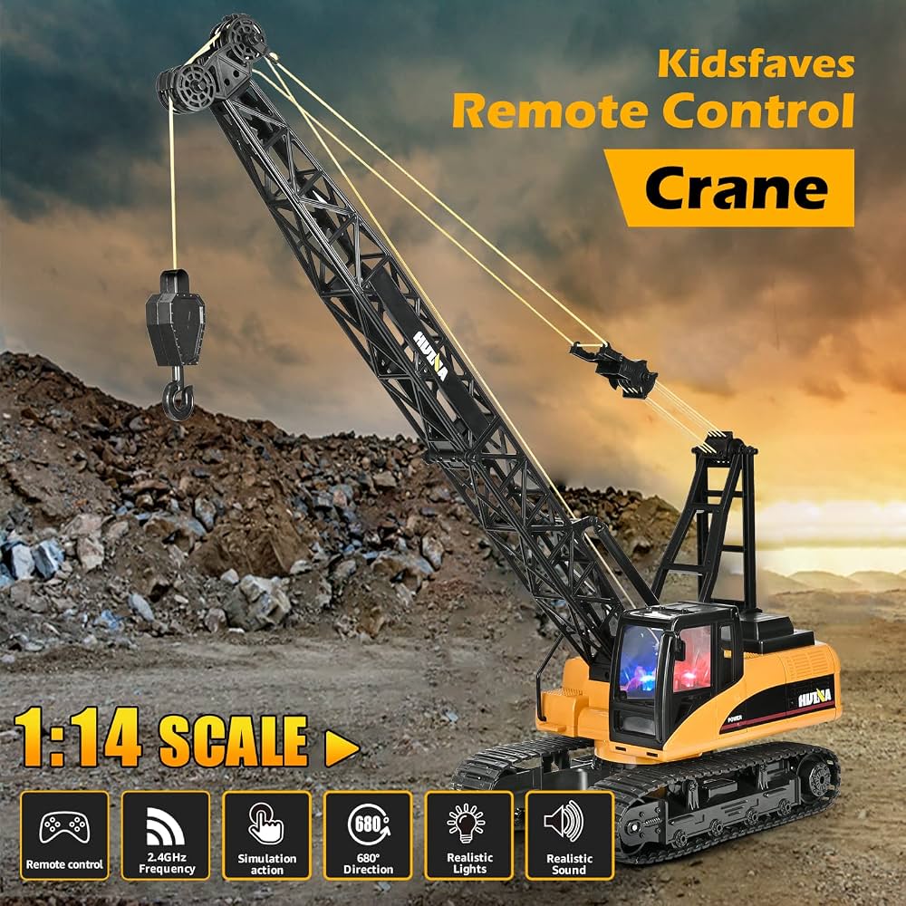 HUINA 1572 1:14 RC Crawler Crane | 15CH 2.4GHz Metal Alloy Construction Crane with 680° Rotation Engineering Construction Truck