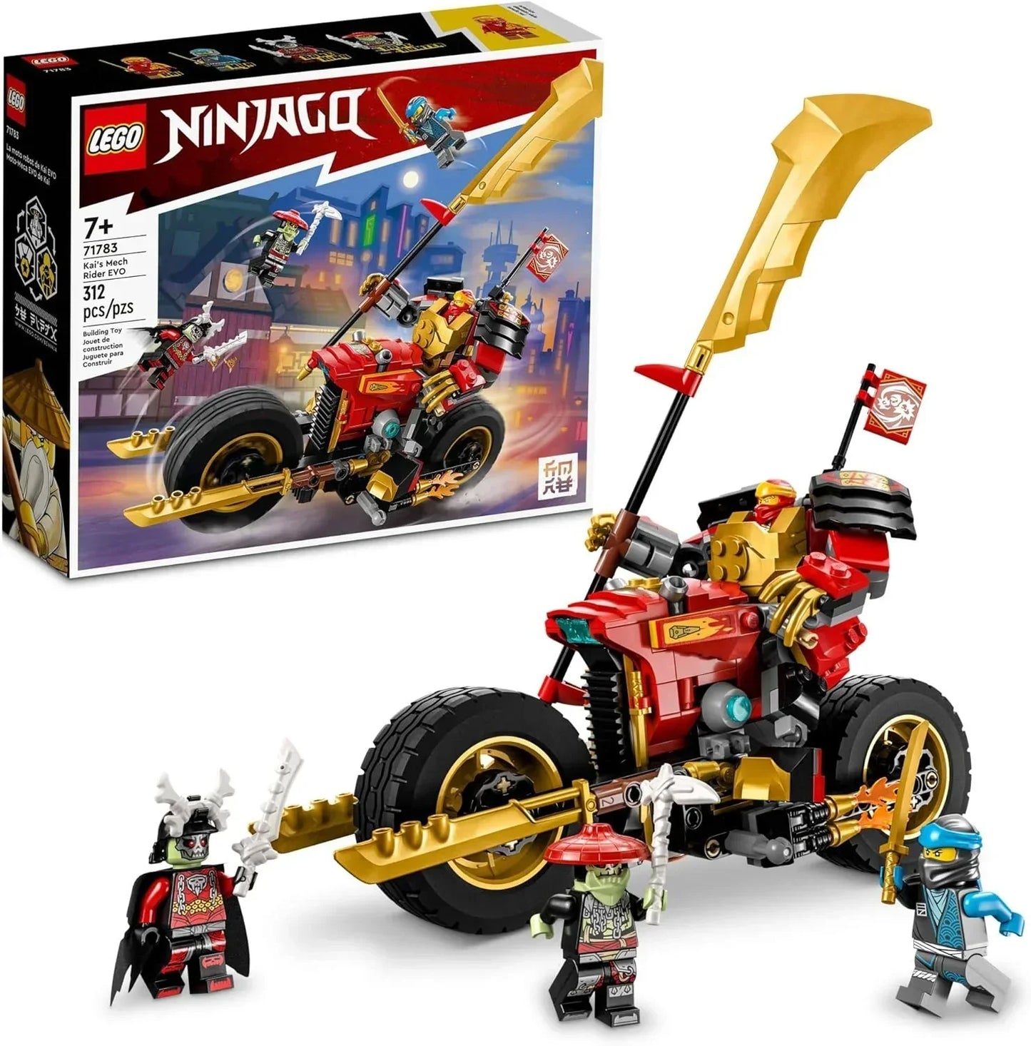 LEGO NINJAGO Kais Mech Rider EVO 71783, Upgradable Ninja Motorbike Toy, Mech Action Figure and 2 Bone Warrior Minifigures, Age 7+ - Jaiman Toys