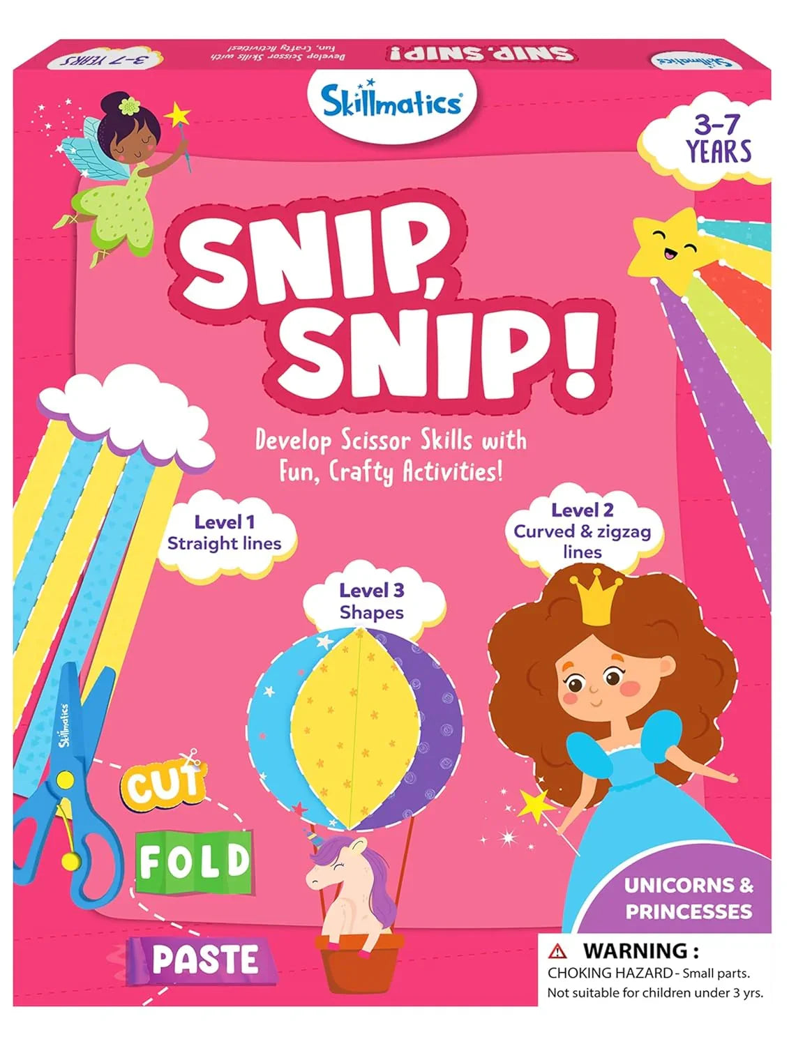 Skillmatics Art & Craft Kit - Snip, Snip Unicorns & Princesses Book, Practice Scissor Skills with 25 DIY Activities, Gifts for Kids Ages 3, 4, 5, 6, 7 - Paper, Multicolor - Jaiman Toys