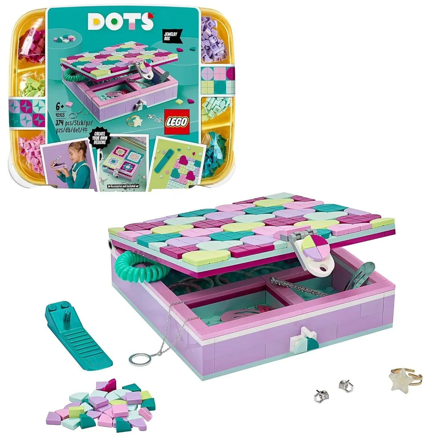 LEGO 41915 DOTS Jewellery Box Tiles Beads Set, DIY Arts and Crafts for Kids, Room Decor & Desk Accessories, Multicolor - Jaiman Toys
