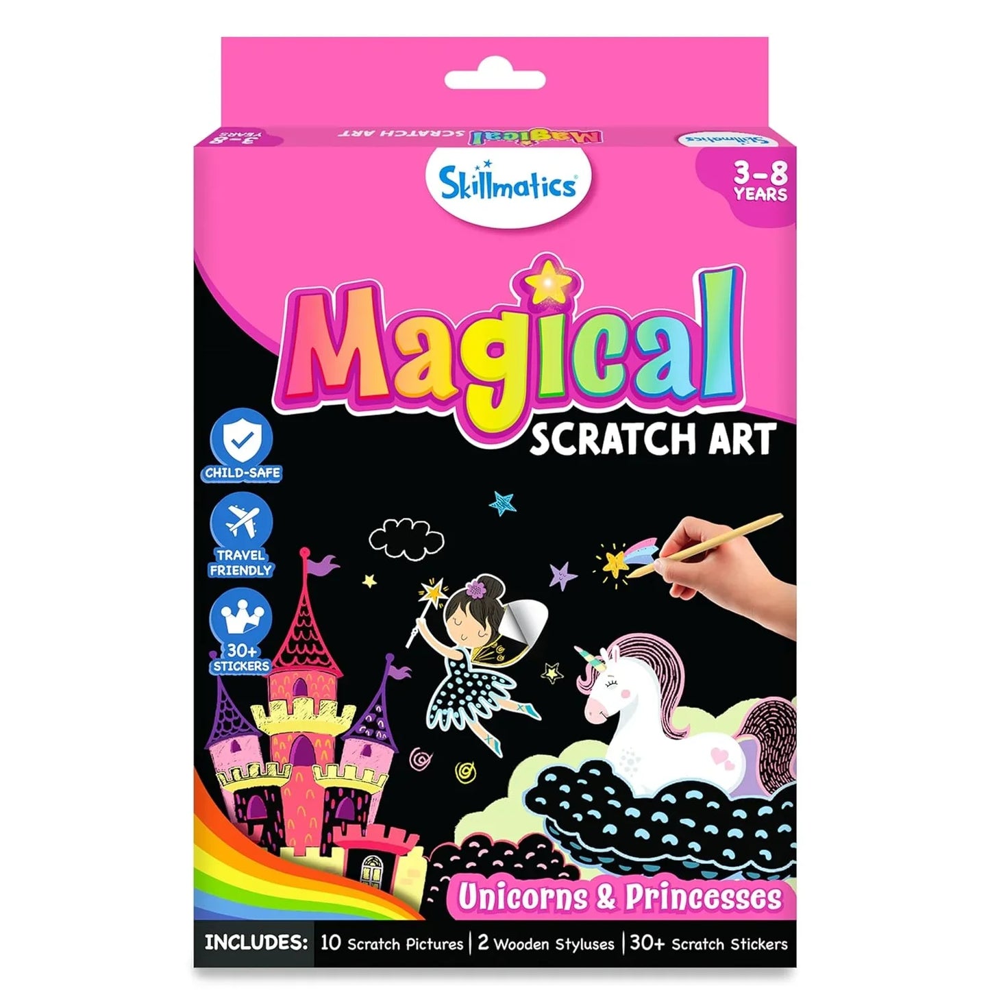 Skillmatics Paper Magical Scratch Art Book - Unicorns & Princesses, Craft Kits, Diy Activity & Stickers, Gifts For Girls & Boys Ages 3, 4, 5, 6, 7, 8, Multicolour - Jaiman Toys