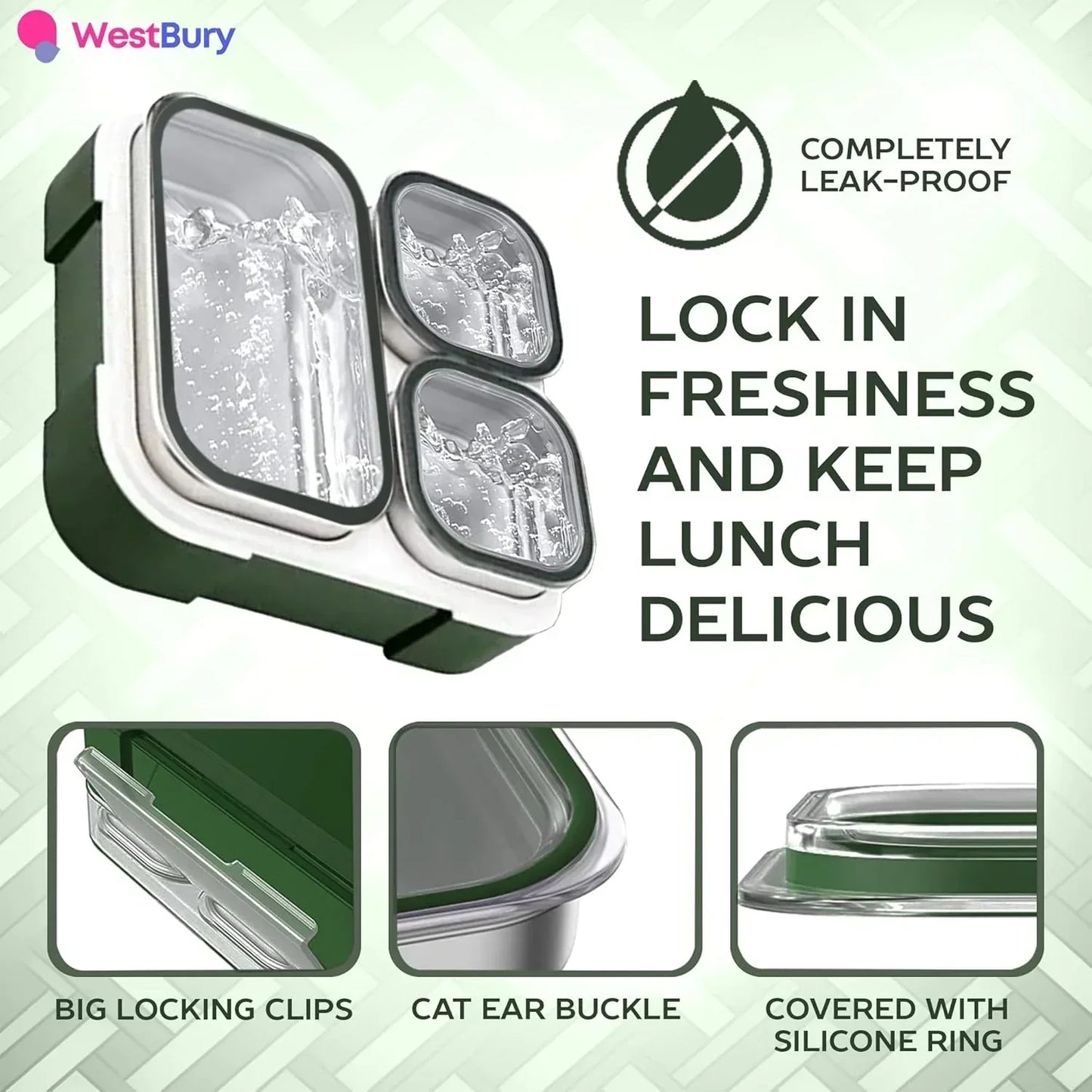 Stainless Steel Kids Lunch Box - 720ML Insulated Bento with Tableware & Bag, 3 Compartments, Leakproof, BPA-Free, Dishwasher Safe - Olive - Jaiman Toys