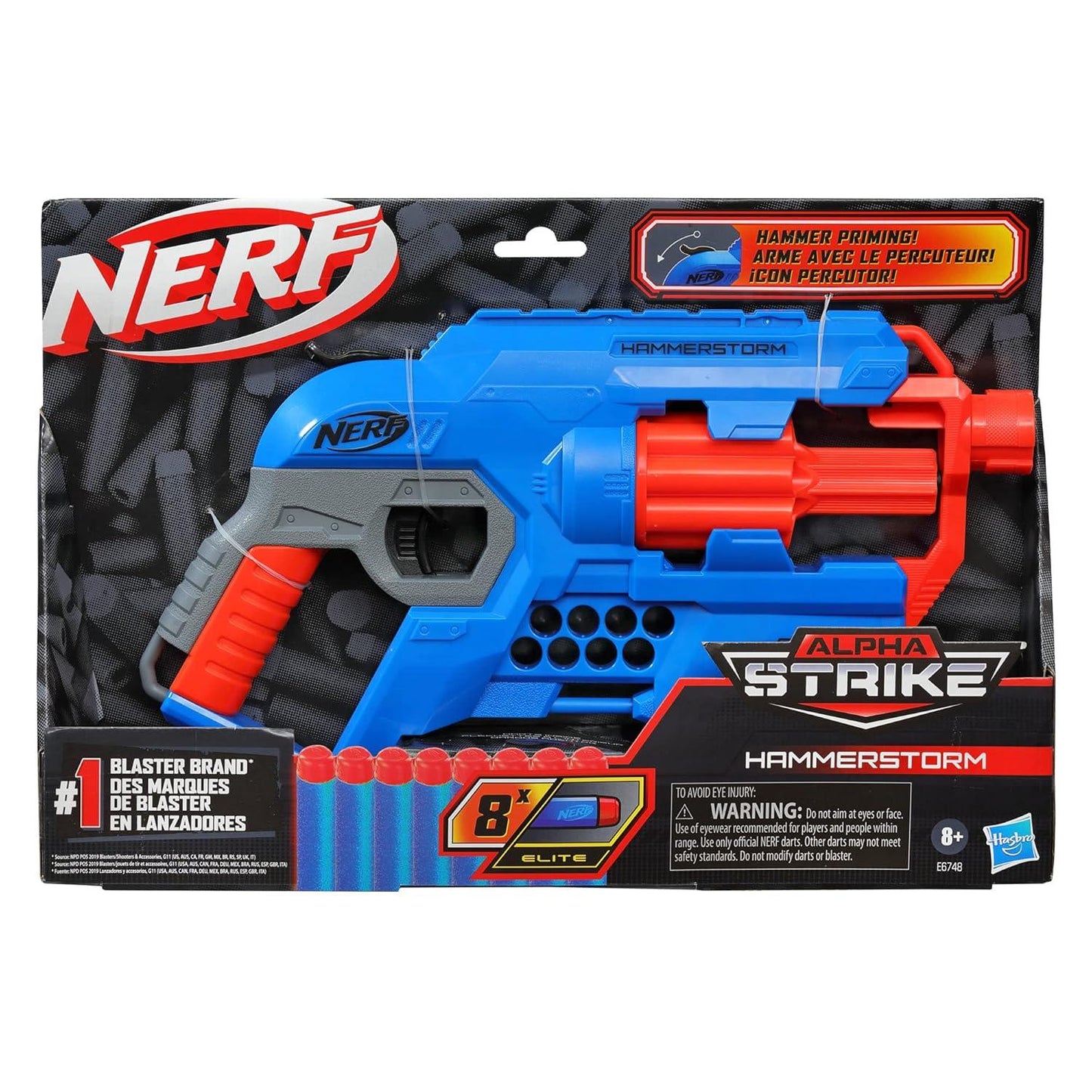 Nerf Alpha Strike Hammerstorm Blaster – Hammer-Priming Action, Rotating 8-Dart Drum, 8 Official Nerf Elite Darts – for Children, Teens, Adults, Multicolor - Jaiman Toys