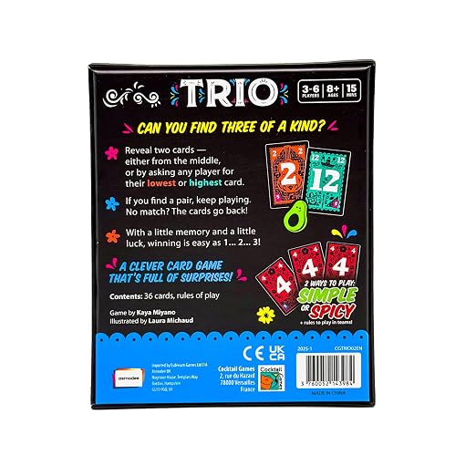 Trio Card Game by Blue Orange Games – Fast Deduction & Memory Family Game for Kids & Adults (3–6 Players, Ages 7+)