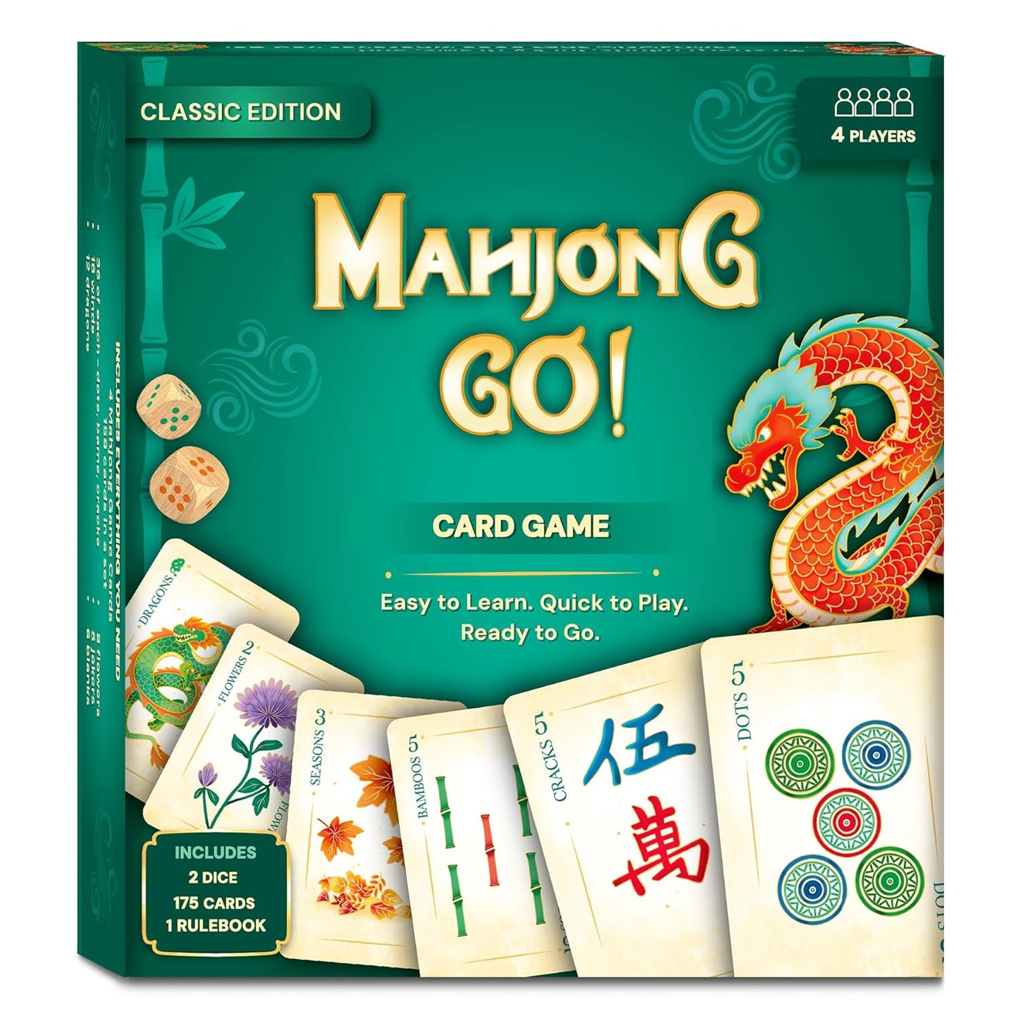 Gouda Games Mahjong Go! Card Game – Fast-Paced Travel Mahjong Strategy Game for 4 Players | Compact Mahjong Cards | Family & Party Game (Age 10+)