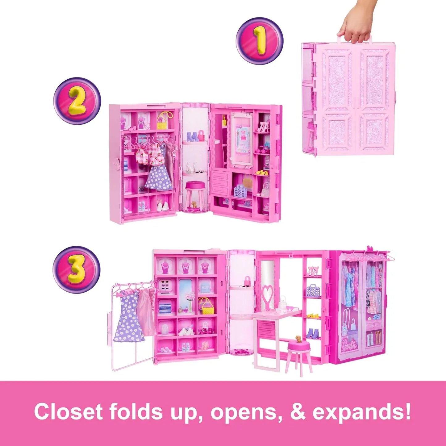 Barbie Dream Closet Toy Playset with Blonde Fashion Doll, Clothes & Accessories, 3-ft-Wide with 25+ Pieces, 3 Complete Looks - Jaiman Toys