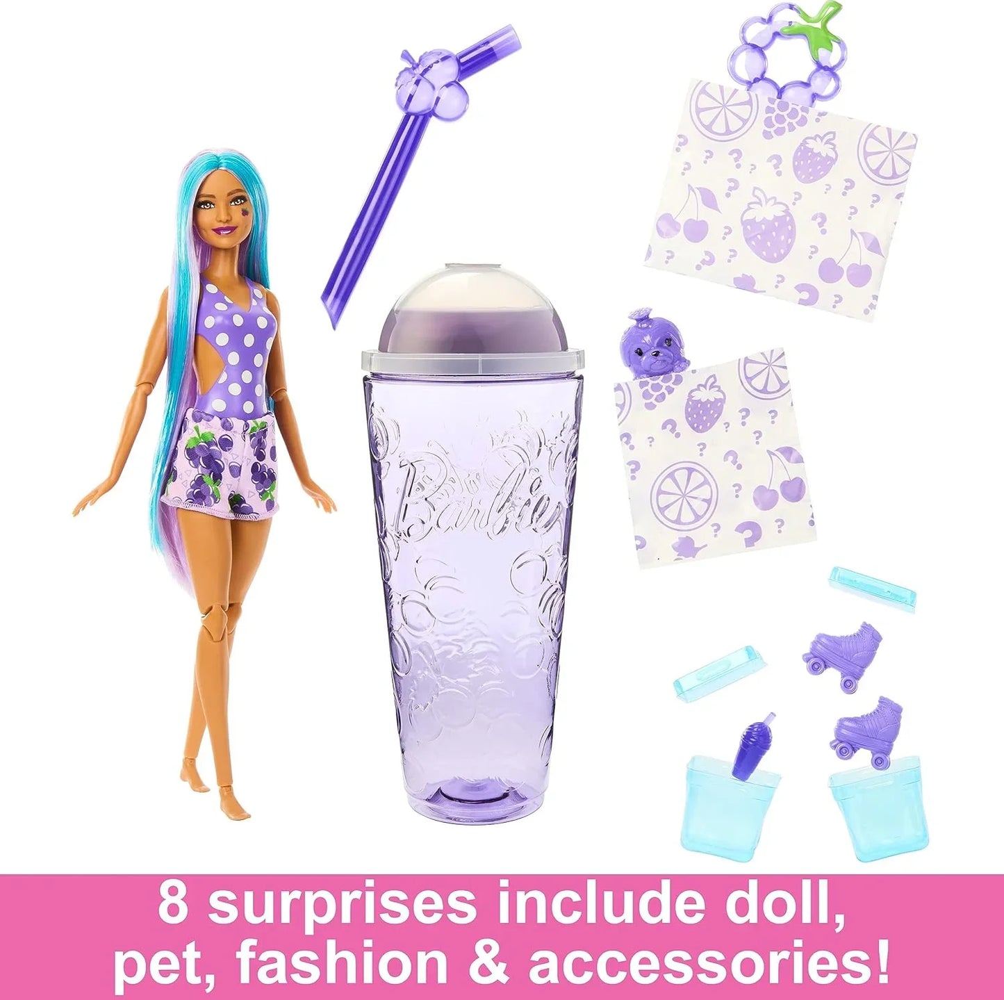 Mattel - Barbie Pop Reveal Fruit Series Barbie Grape Fizz Doll, Scent & Color Change - Jaiman Toys