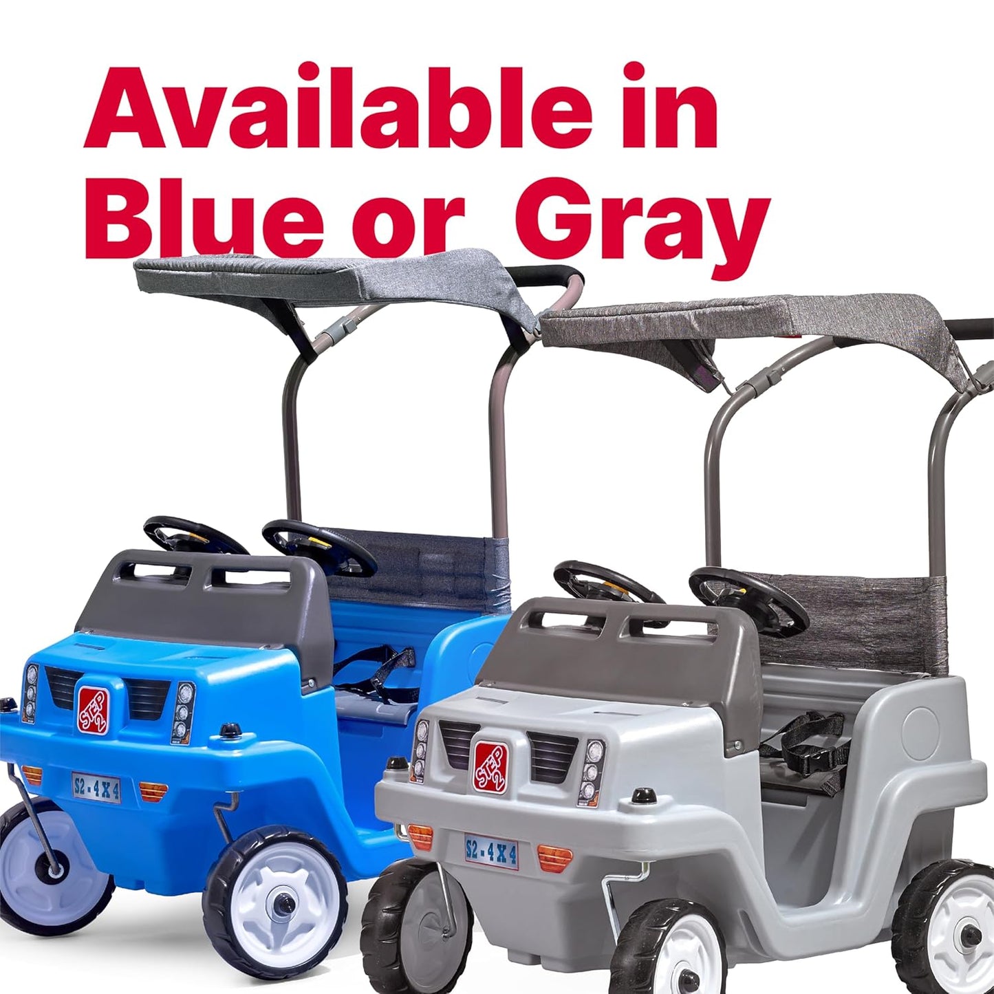 Step2 Side-by-Side Push Around SUV Ride-On Car for Kids | 2-Seater Push Car with Seat Belts, Dual Steering Wheels, Horns & Adjustable Canopy β Blue