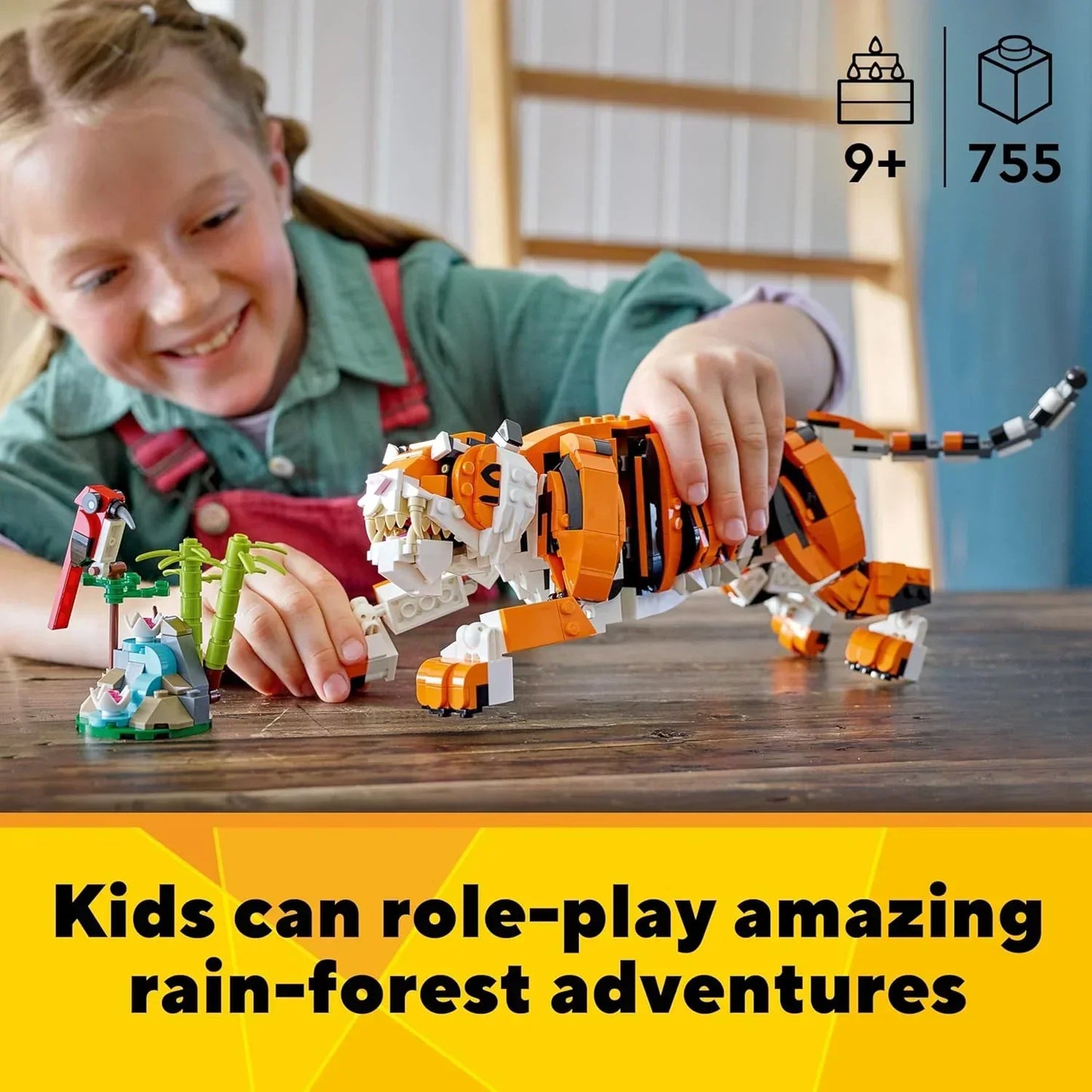LEGO Creator 3in1 Majestic Tiger 31129 Building Kit Featuring a Tiger, Red Panda and Koi Fish for Kids Aged 9+