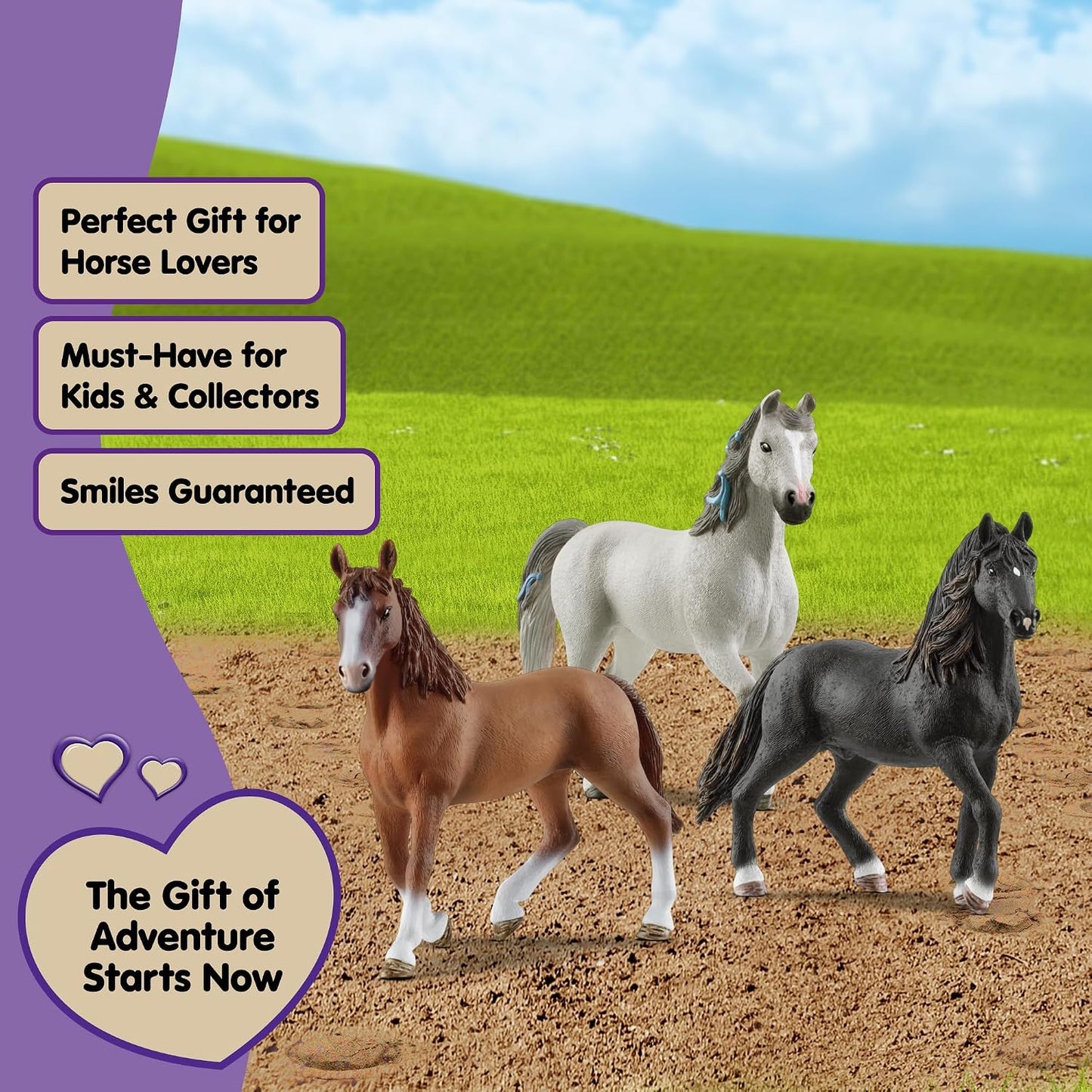 Schleich Horse Club - 3 PC Horse Figurine Playset - Collectible Figures with 3 Unique Breeds for Girls and Boys - Realistic Farm Animal Toy Set for Kids Ages 5+ | 77788