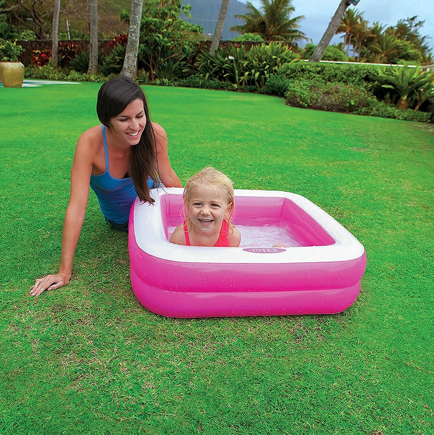 Intex 57100 Inflatable Square Swimming Pool 34" x 34" x 10" β Kids & Family Outdoor Garden Pool for Summer Water Fun