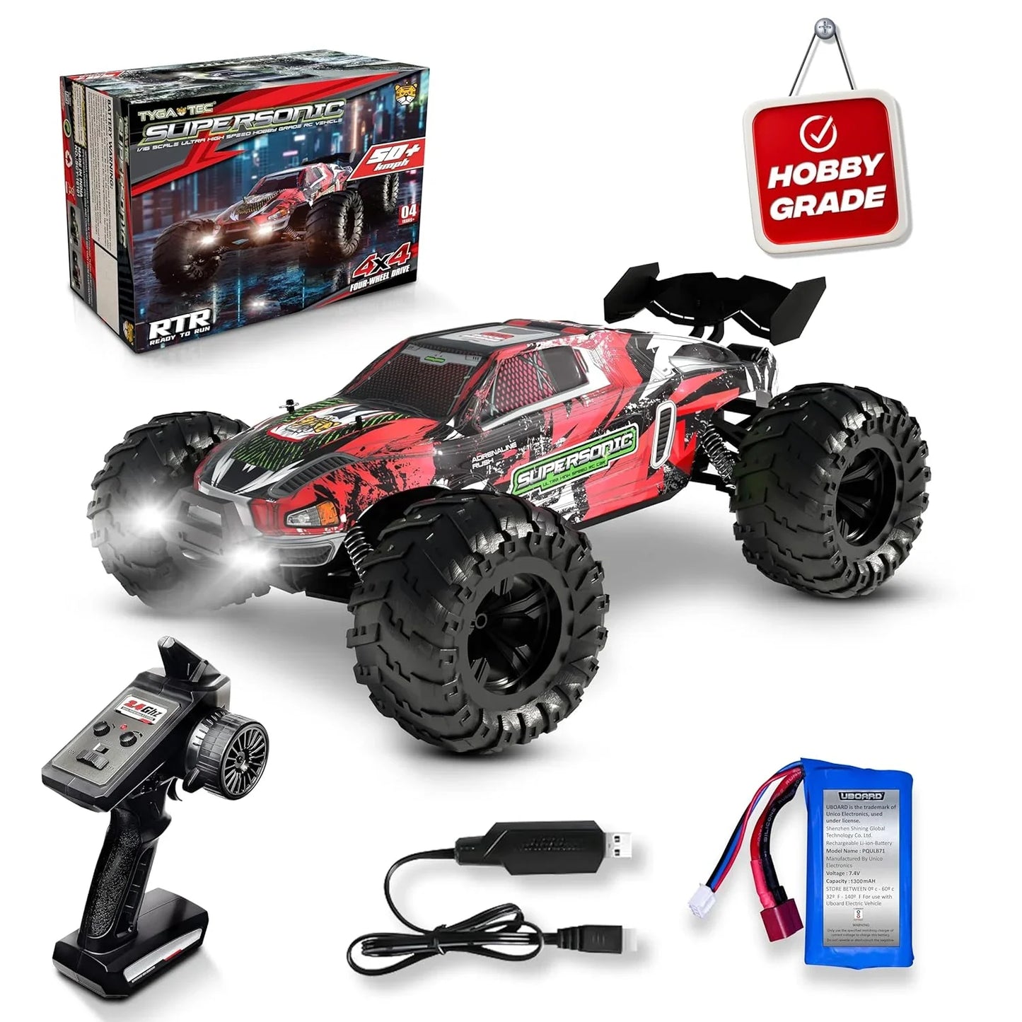 Tygatec 1:16 All Terrain Supersonic Rc Car, 45 Kph High Speed Remote Control Car with 2.4 Ghz Control, Electric Vehicle Off-Road Truck, 4X4 Wheel Drive : Hobby Car - Jaiman Toys