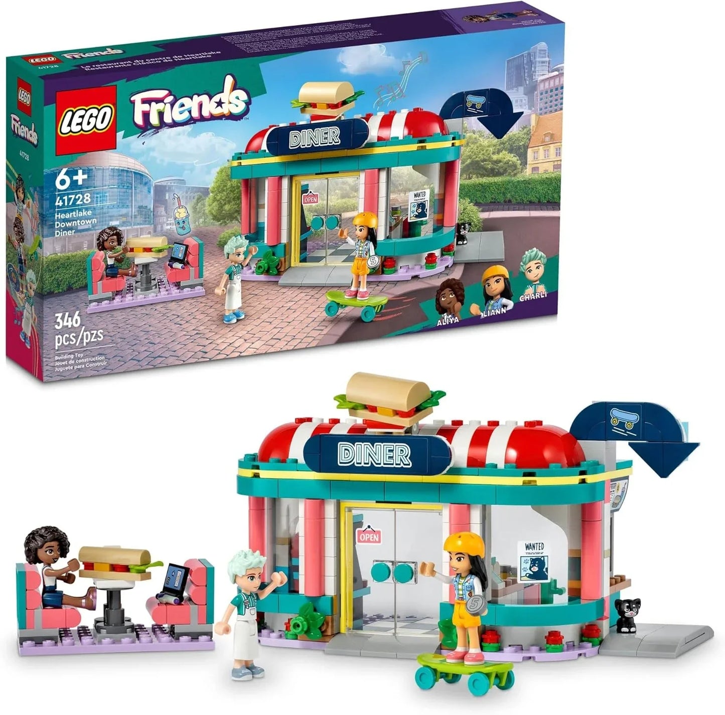 LEGO Friends Heartlake Downtown Diner Building Toy(41728) - Restaurant Pretend Playset with Food, Includes Mini-Dolls Liann, Aliya, and Charli, Birthday Gift Toy Set for Boys and Girls Ages 6+, - Jaiman Toys