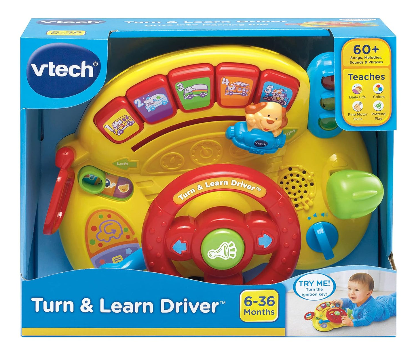 VTech Turn & Learn Driver Interactive Steering Wheel Toy for Babies & Toddlers | Musical Learning Dashboard | Ages 6–36 Months