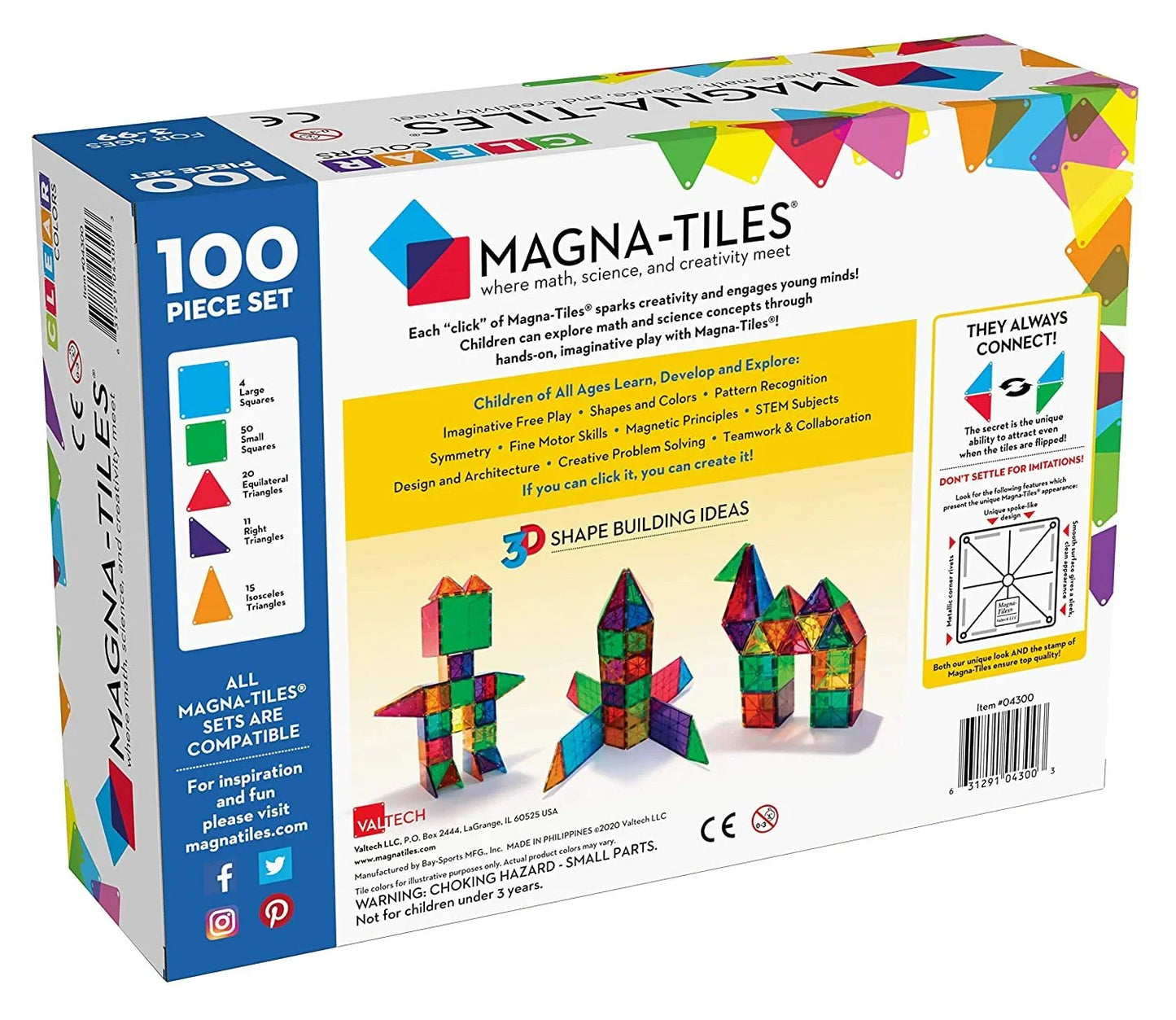 Magna-Tiles 100 Pcs Magnetic Building Toys, Multi Color - Jaiman Toys